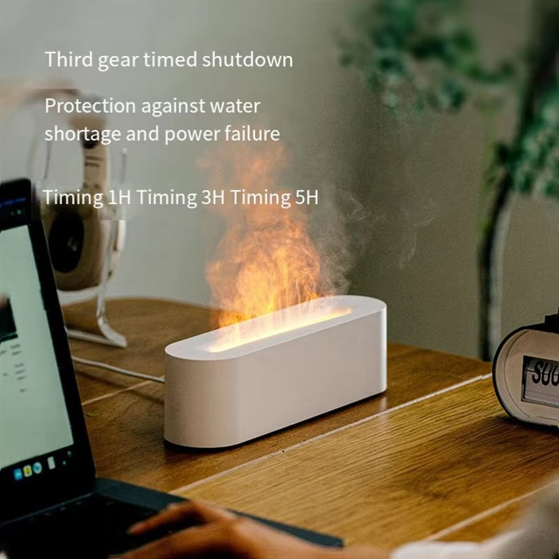 Abkr-Flame Air Humidifier Ultrasonic Cool Mist Machine Nebulizer LED Essential Oil Diffuser Easy to Use 25.7 X 7 X 7.5CM Black