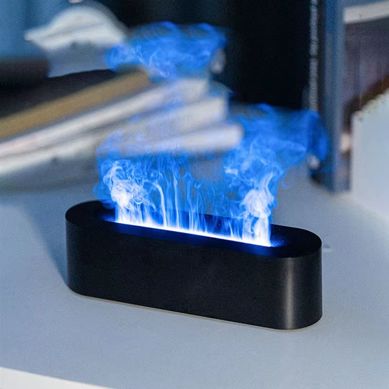 Abkr-Flame Air Humidifier Ultrasonic Cool Mist Machine Nebulizer LED Essential Oil Diffuser Easy to Use 25.7 X 7 X 7.5CM Black