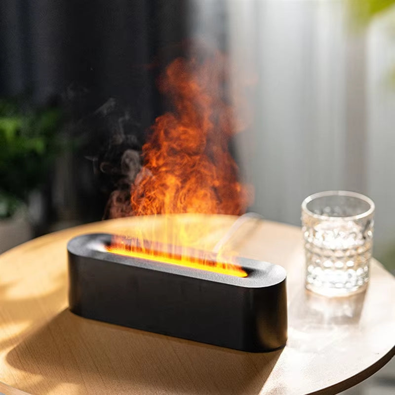 Abkr-Flame Air Humidifier Ultrasonic Cool Mist Machine Nebulizer LED Essential Oil Diffuser Easy to Use 25.7 X 7 X 7.5CM Black