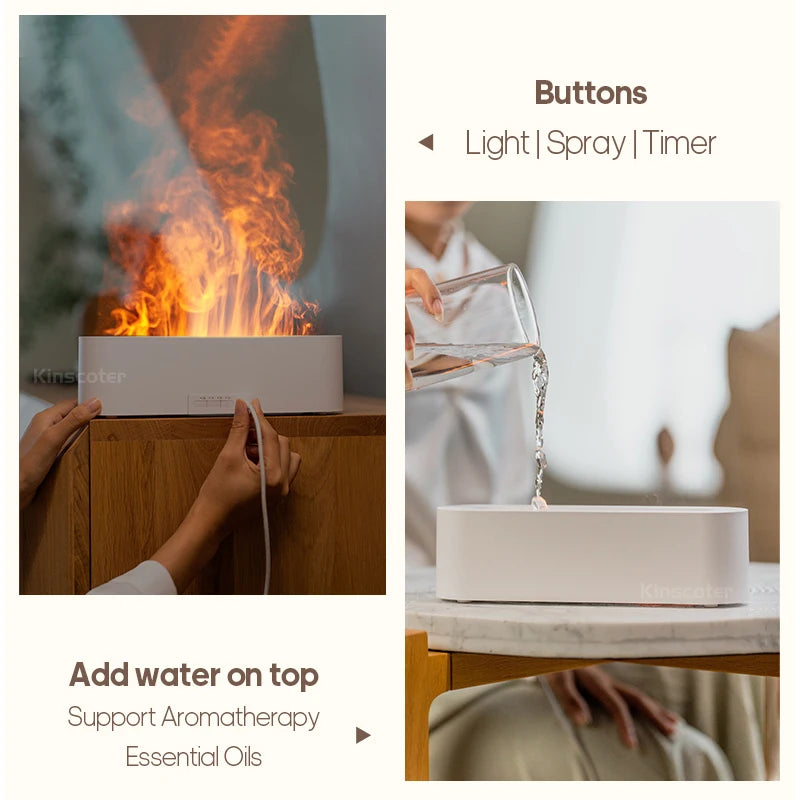 Simulation Colorful Flame Aroma Diffuser Air Humidifier Aromatherapy Essential Oil Timing Ultrasonic Cool Mist Maker Fogger